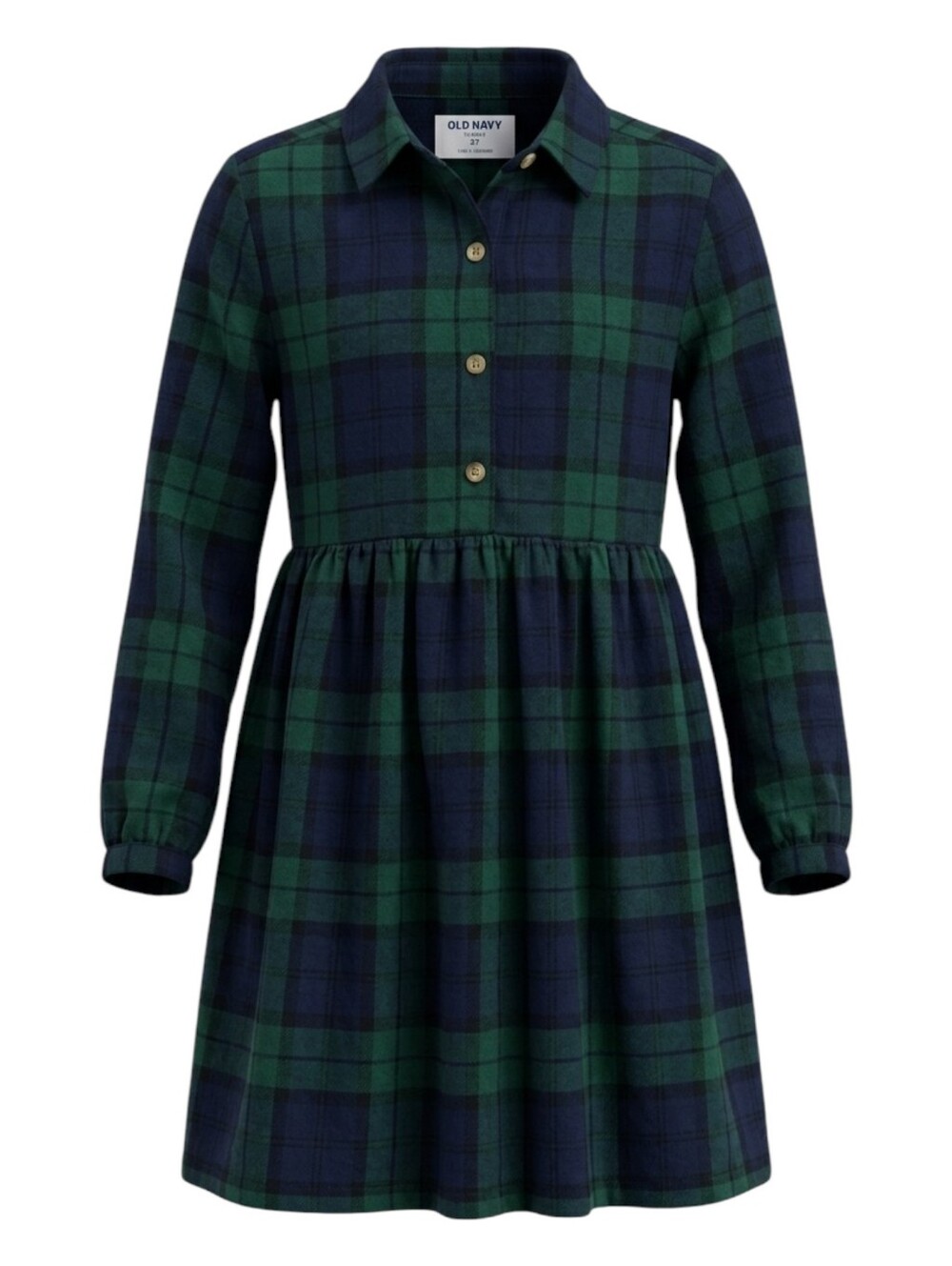 Old Navy Kids Navy Blue Green Plaid Flannel Shirt Dress Fall Winter Girl Sz 6 7